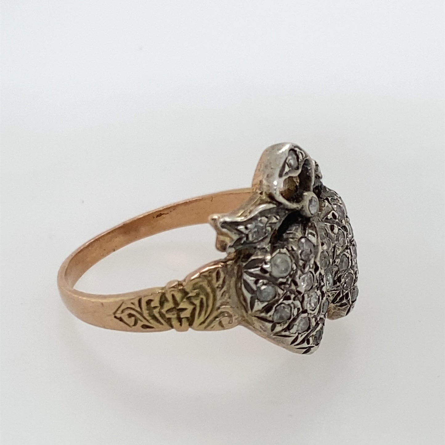 925 Sterling Silver/8k Rose Gold Antique Ring With Diamond Stones