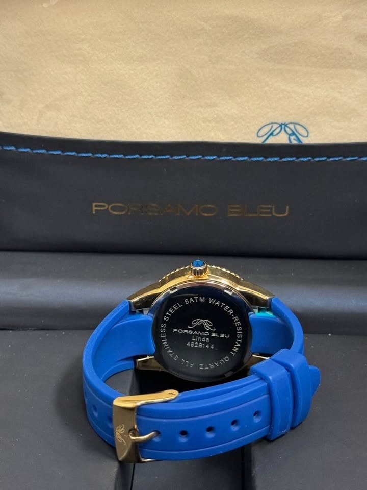 Porsamo Bleu Linda Women's Silicone Strap, Gold/Blue Watch