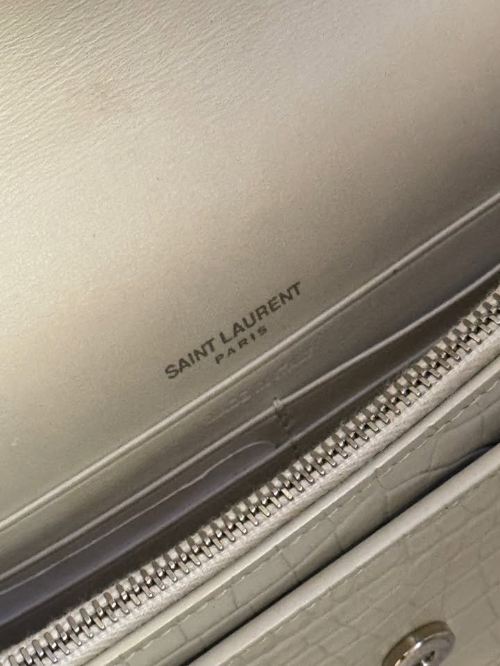 Saint Laurent Calfskin Crocodile Embossed Medium Monogram Sunset Chain Bag