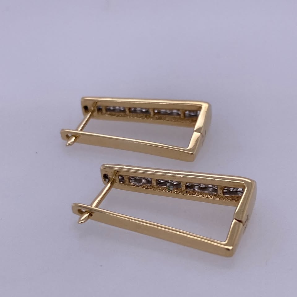 14k Yellow Gold Rectangle Dangle Style Diamond Earrings