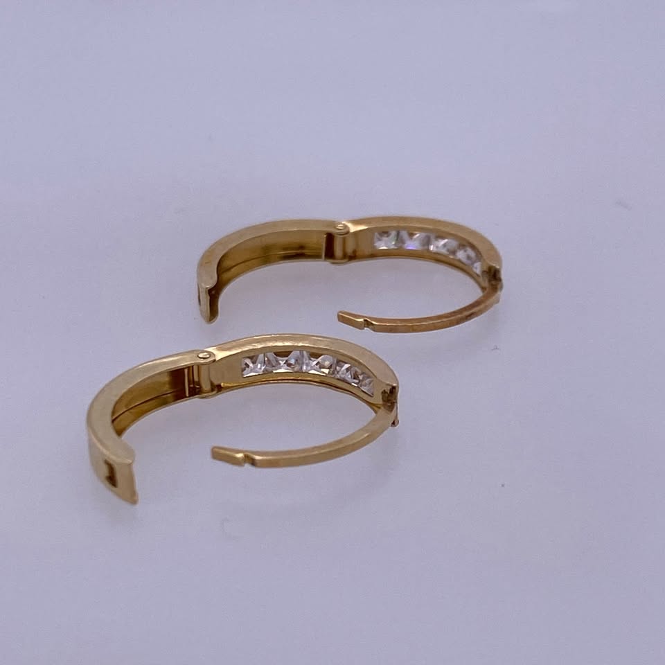 14k Yellow Gold Clear Colored Stone Mini Hoop Earrings