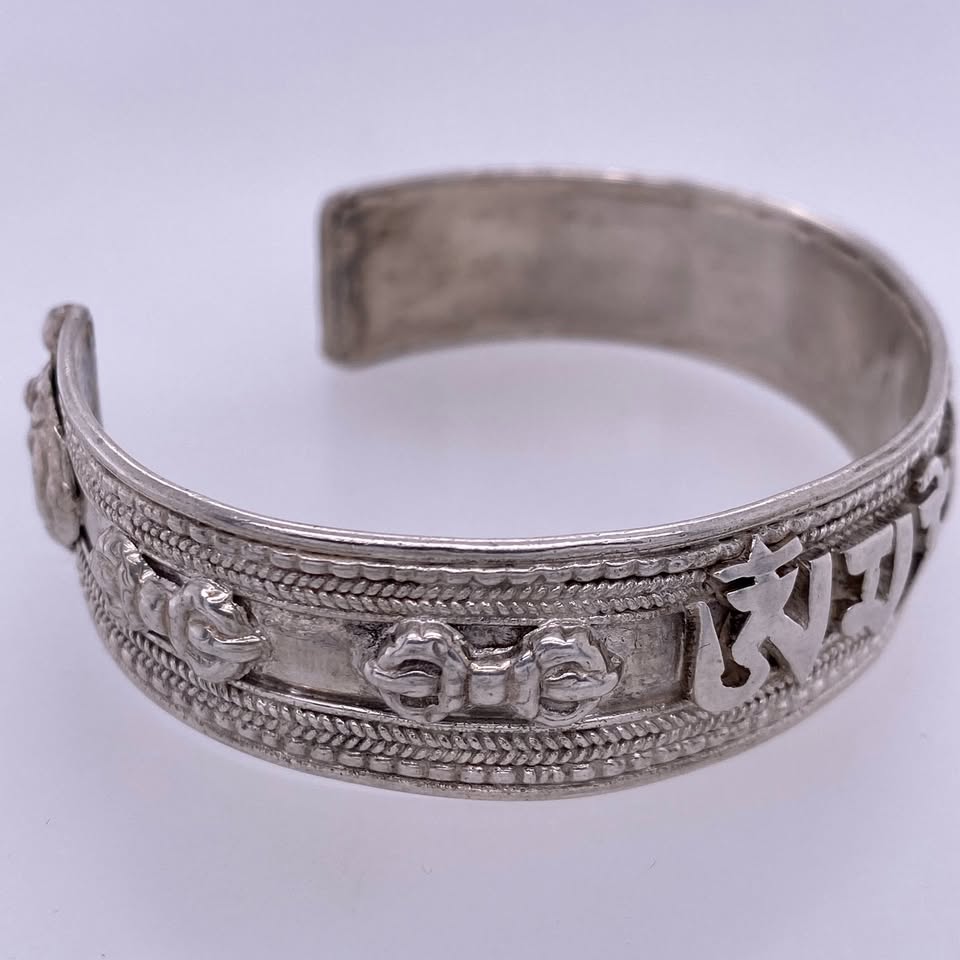 925 Sterling Silver Tibetan Bangle Bracelet
