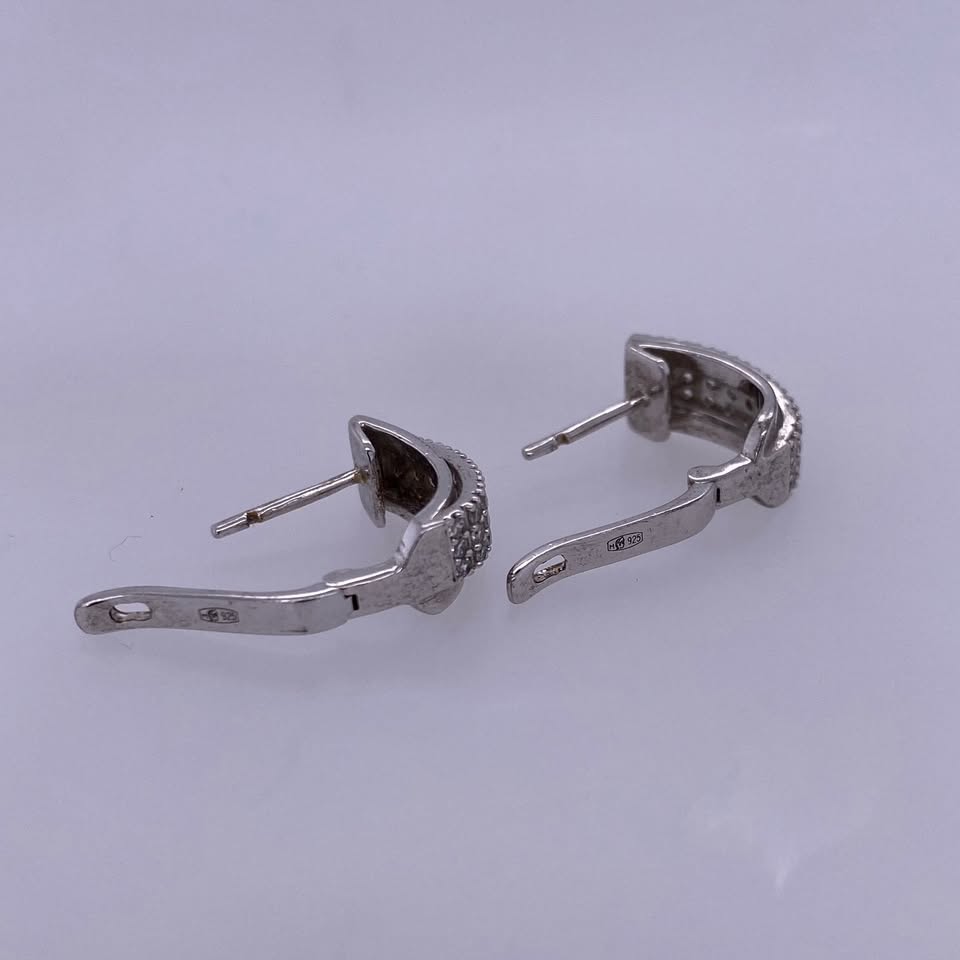 925 Sterling Silver English Lock CZ Earrings