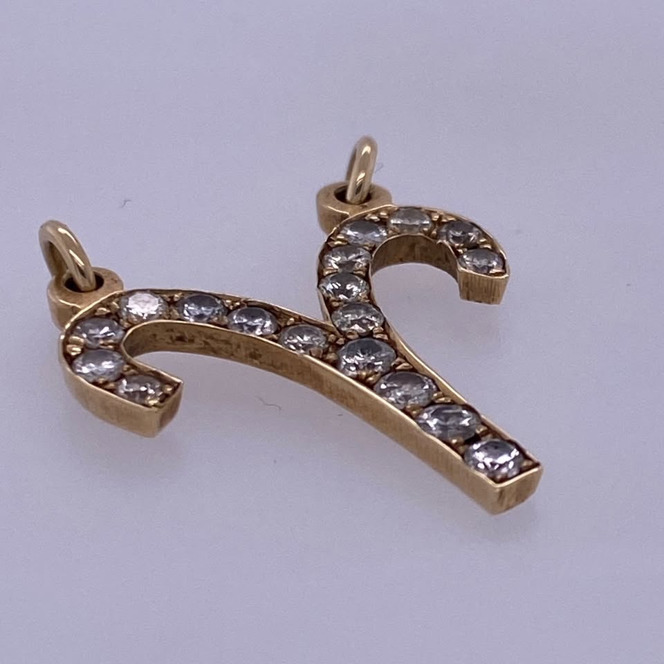 14k Yellow Gold Diamond Aries Horoscope Pendant
