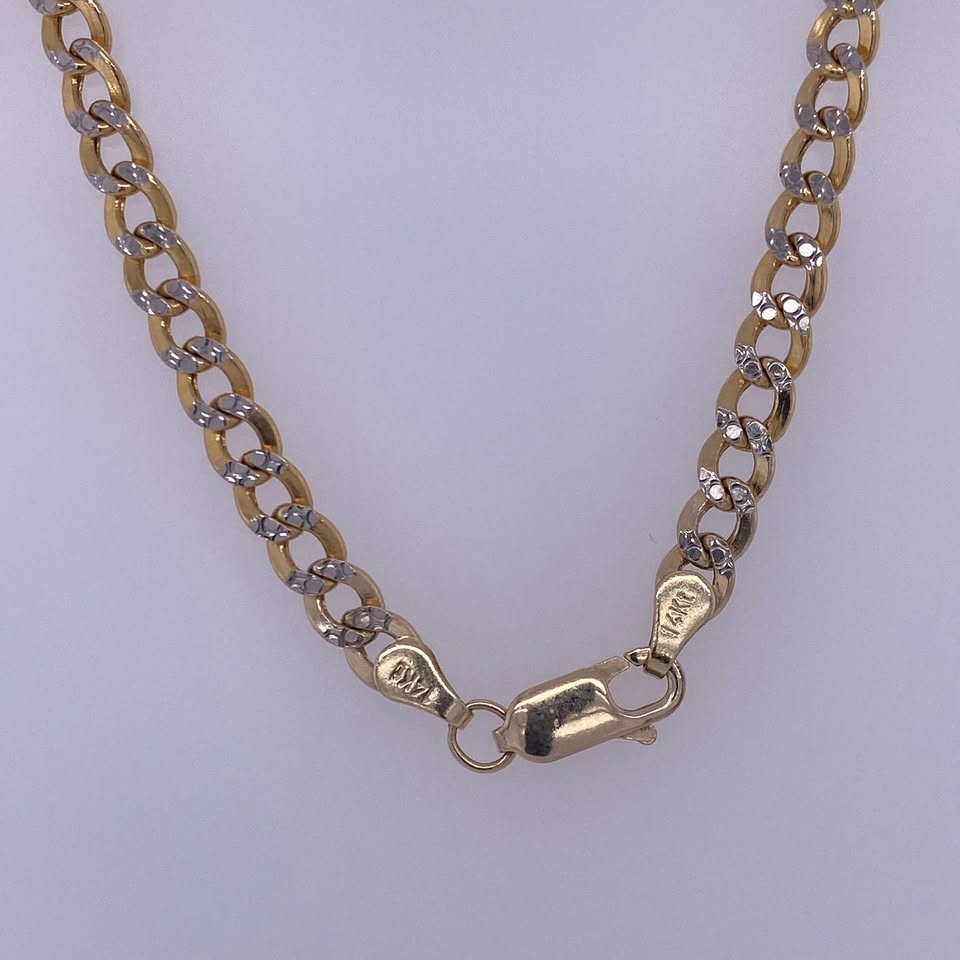 14k Yellow Gold Diamond Cut Curb Necklace