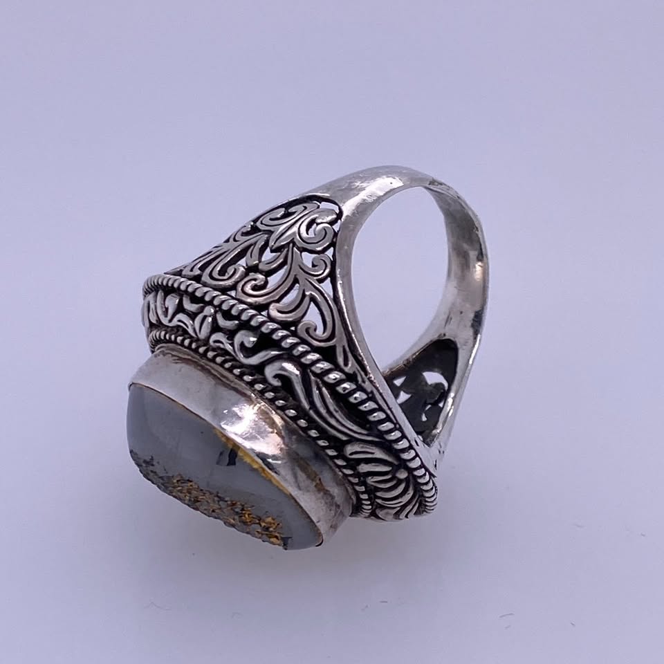 925 Silver Large Statement Ring W/ Sparkle Center Stone