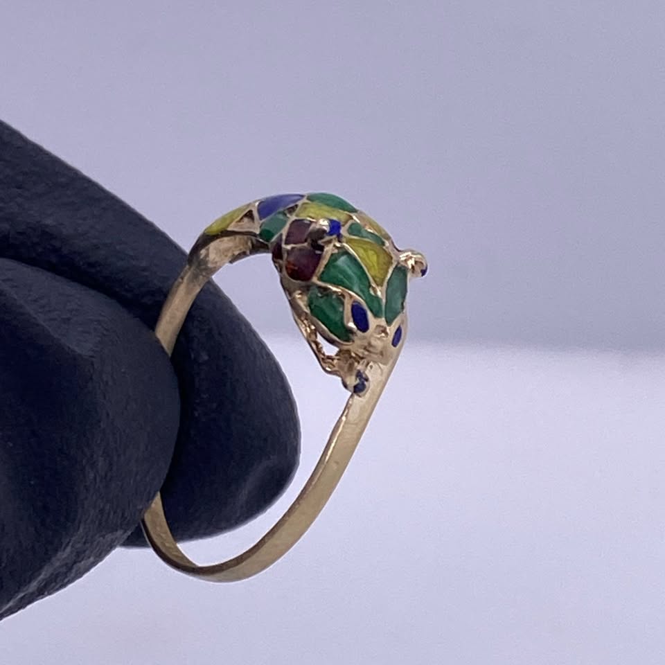 14k Yellow Gold Enamel-Inlaid Snake Ring