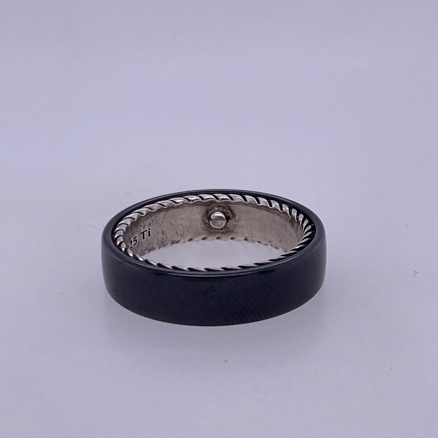 David Yurman Band Ring With Black Titanium And Center Black Diamond