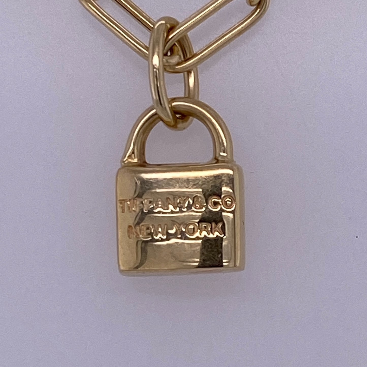 18k Yellow Gold Paper Clip Bracelet W/ Lock Charm