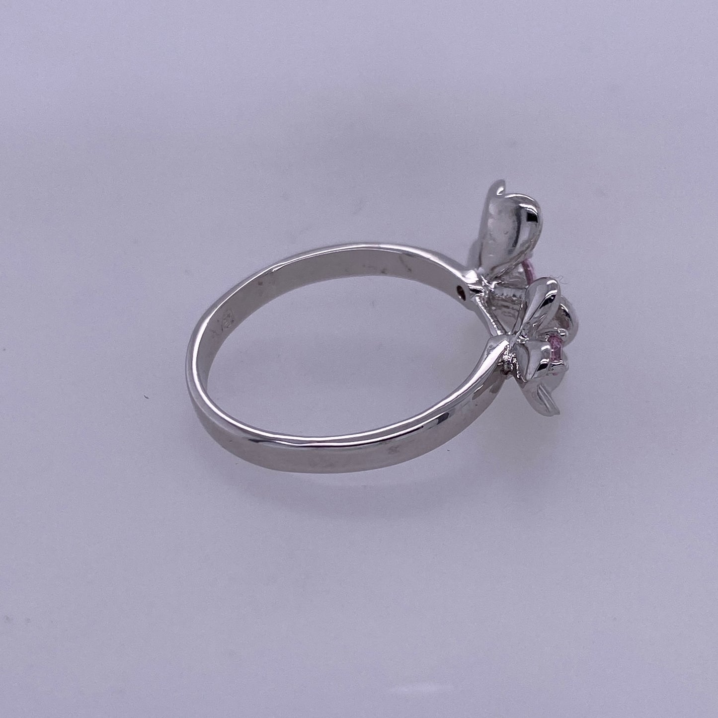 925 Sterling Silver Dual Flower Ring With Pink CZ