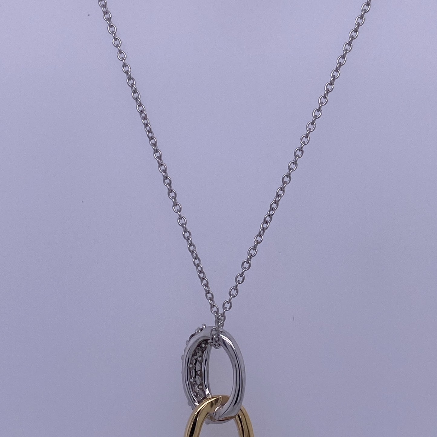 14k White Gold Thin Rolo Necklace W/ Tri-Tone Pearl Necklace