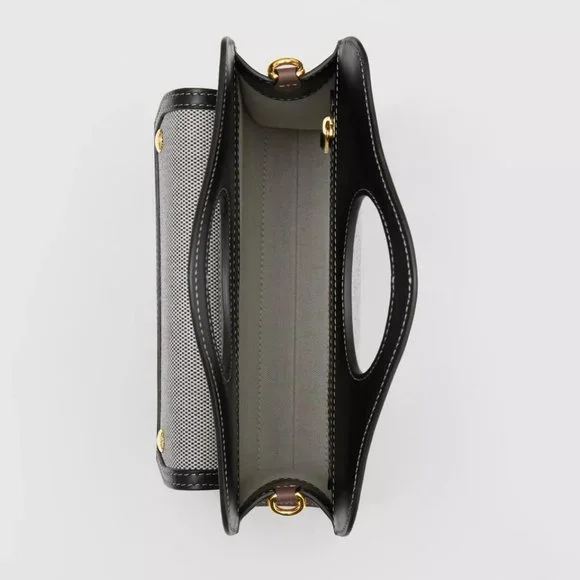 Burberry Mini Tri-tone Canvas and Leather Pocket Black/Tan Cotton Tote