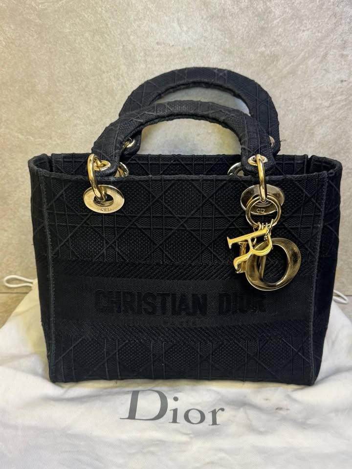 Christian Dior Lady D-Lite Bag Cannage Embroidered Canvas Medium