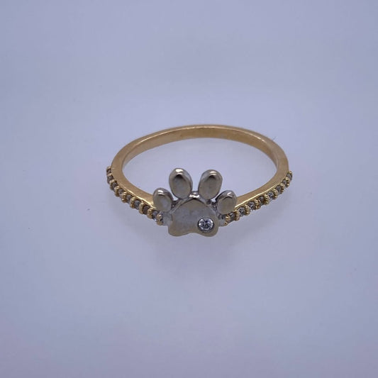 14k Yellow Gold Paw Ring W/ Diamond Stones