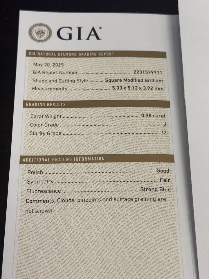 0.98CT GIA CERTIFIED Square Modified Brilliant Cut Loose Diamond Stone