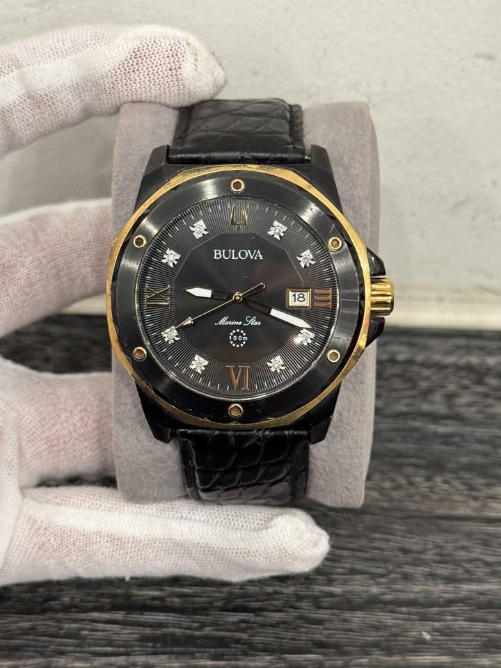 Bulova Marine Star Mens Diamond Accent Black Stainless Steel Watch