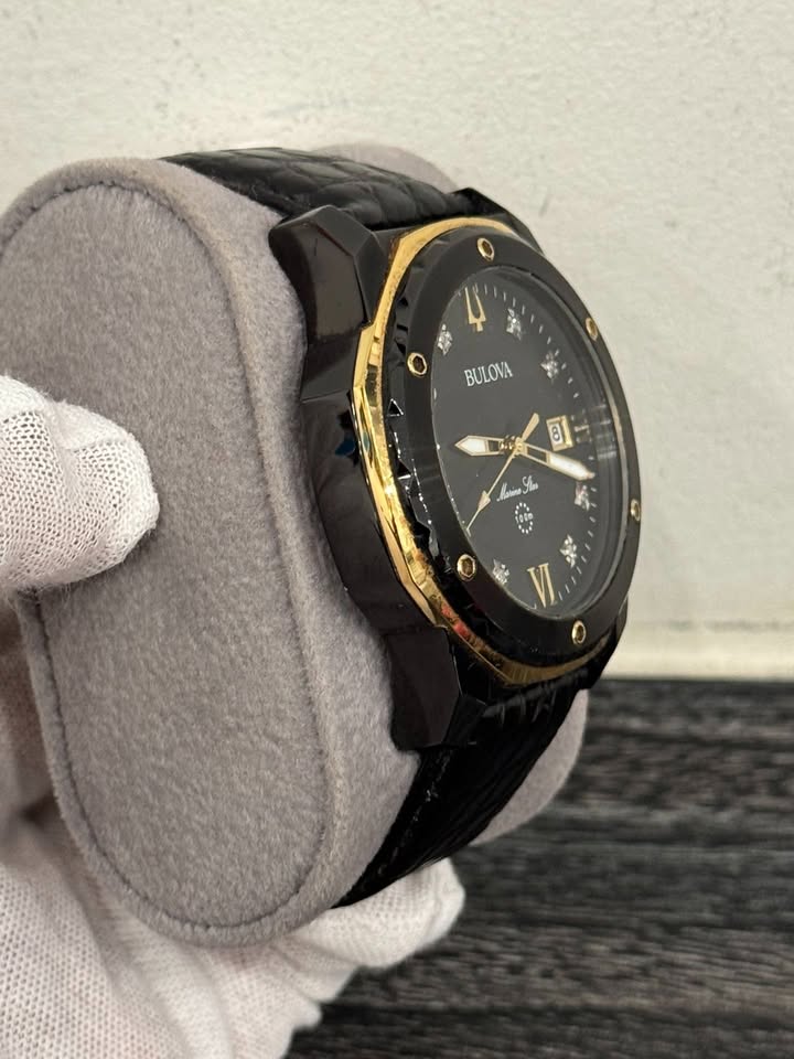 Bulova Marine Star Mens Diamond Accent Black Stainless Steel Watch