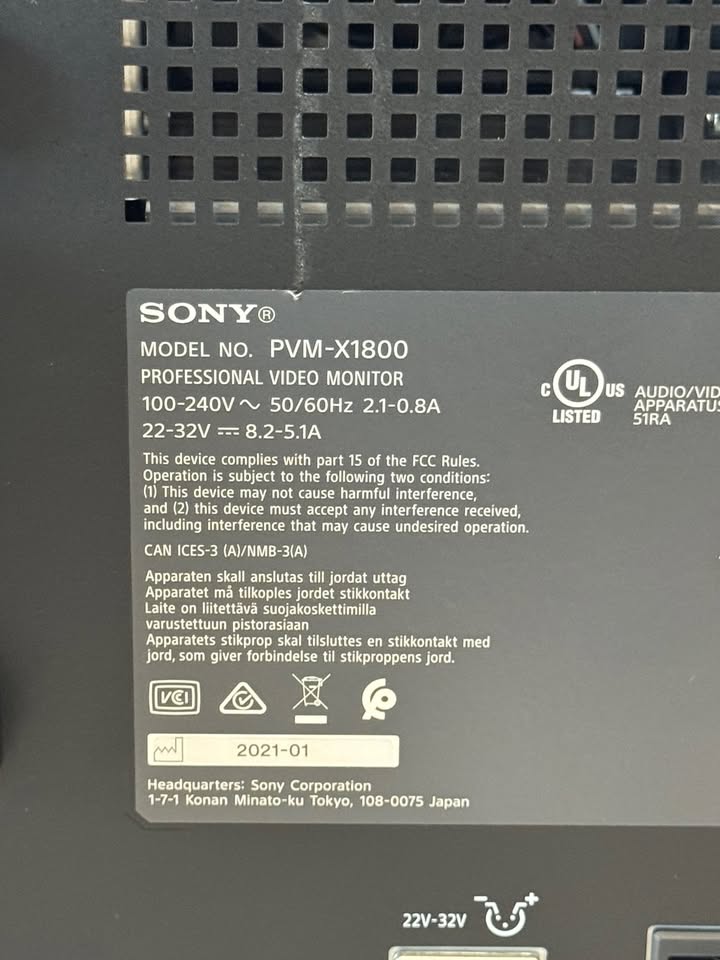 Sony PVM-X1800 V2 18" 4K HDR TRIMASTER High Grade Picture Monitor