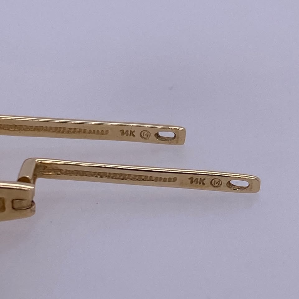 14k Yellow Gold Rectangle Dangle Style Diamond Earrings