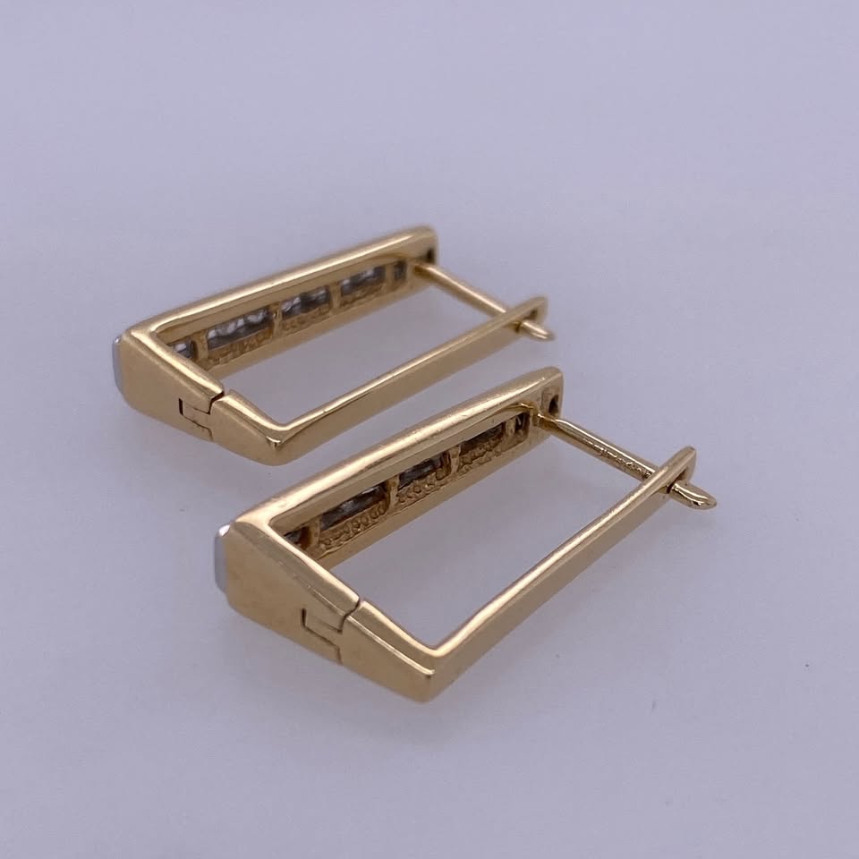 14k Yellow Gold Rectangle Dangle Style Diamond Earrings