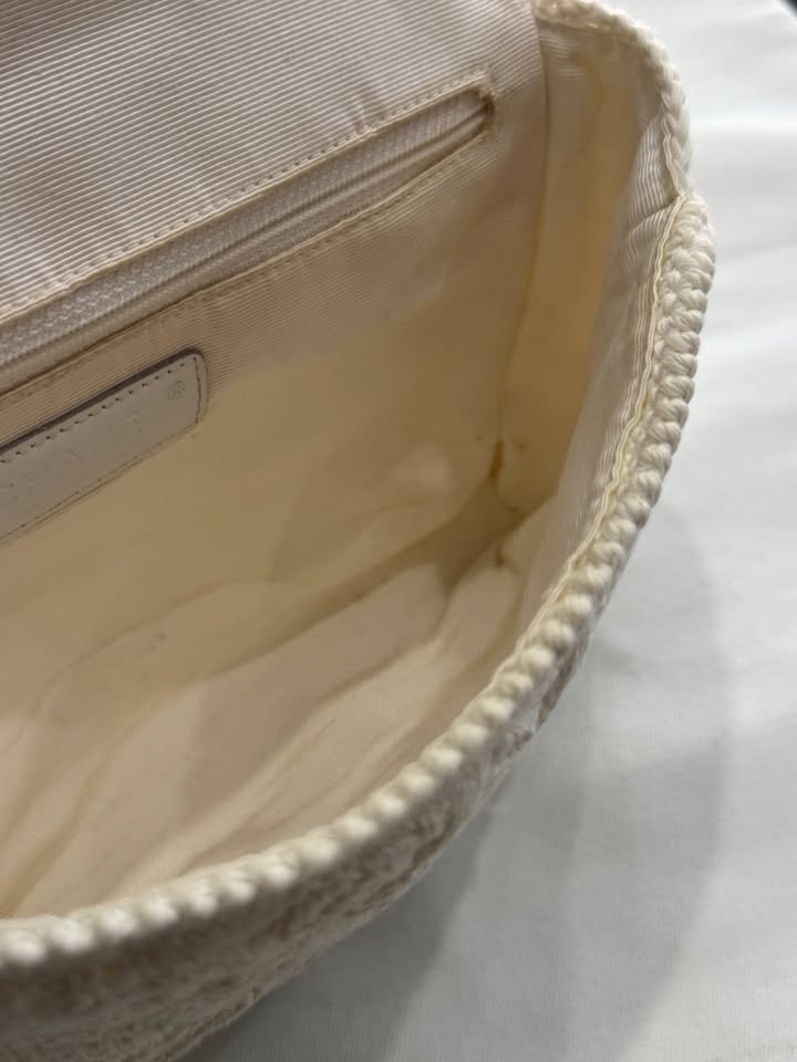Chanel Ivory Crochet Knit Silver-Tone Classic Shoulder Bag