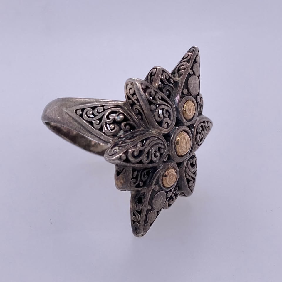 925 Sterling Silver / 18k Yellow Gold Custom Star Style Ring