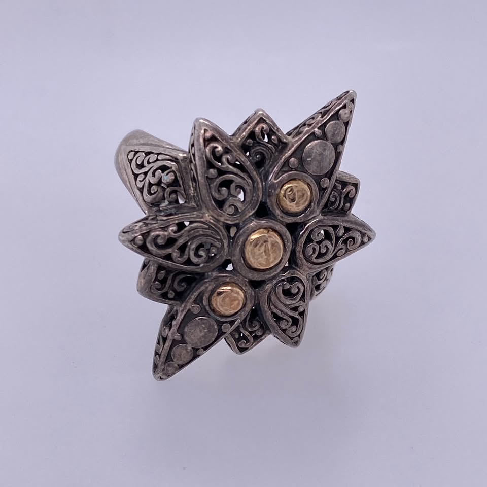 925 Sterling Silver / 18k Yellow Gold Custom Star Style Ring