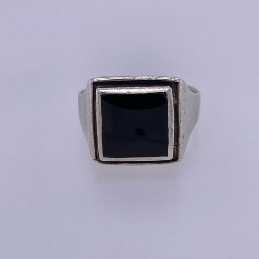 925 Sterling Silver Square Cut Black Stone Ring