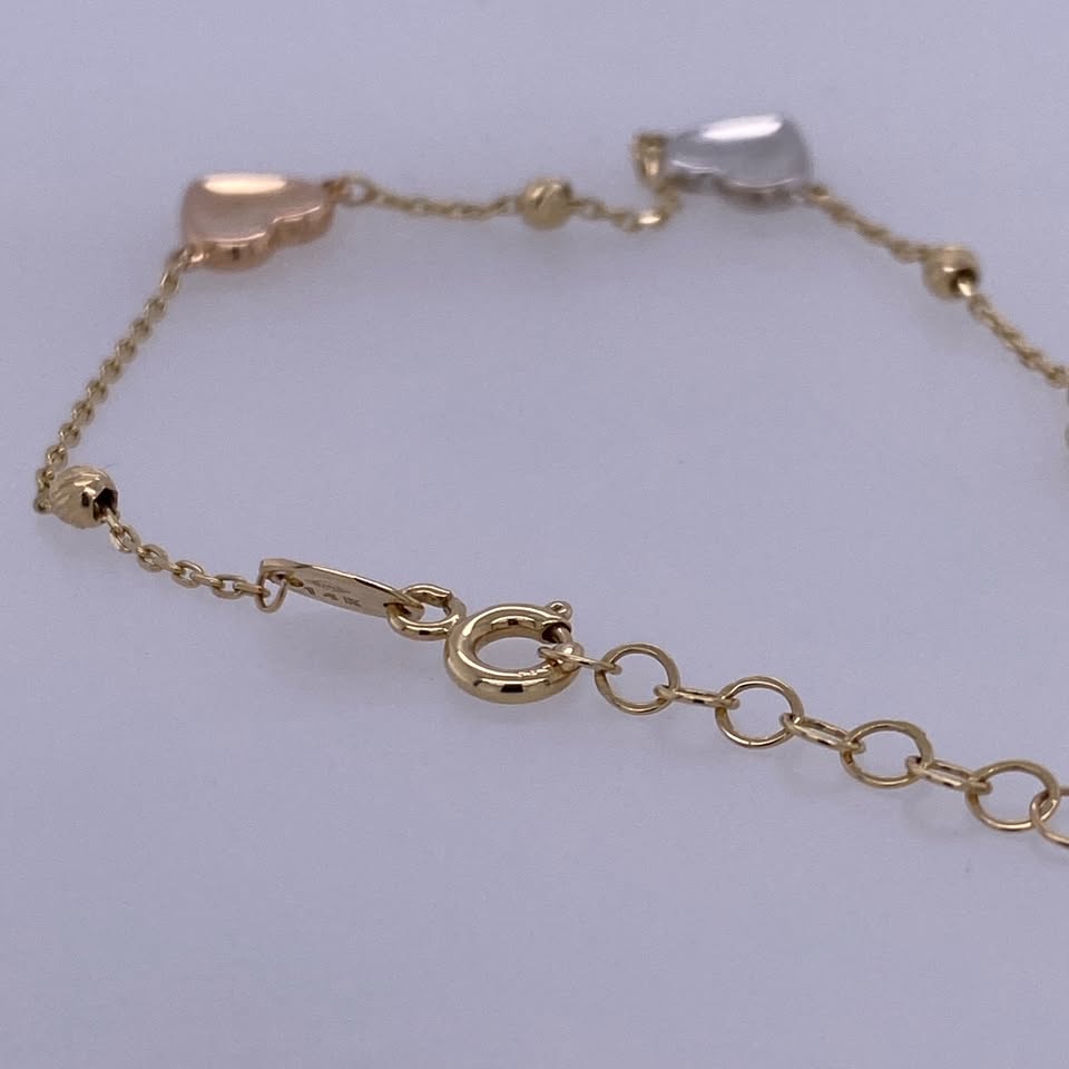 14k Yellow Gold Rolo Link Heart Charm Bracelet