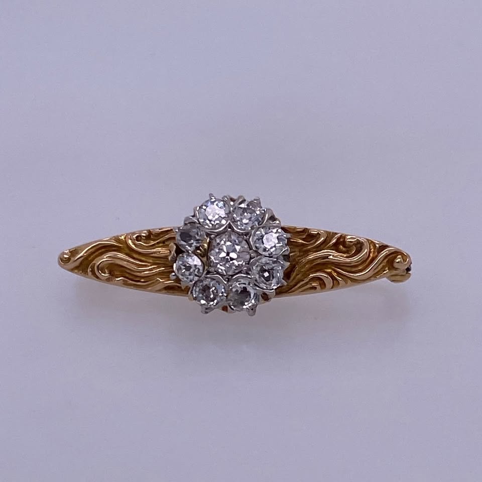 14k Yellow Gold 0.60 TCW Diamond Antique Style Pin