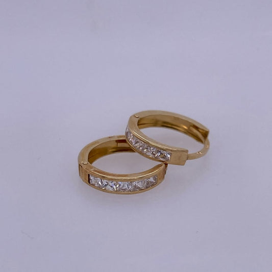 14k Yellow Gold Clear Colored Stone Mini Hoop Earrings