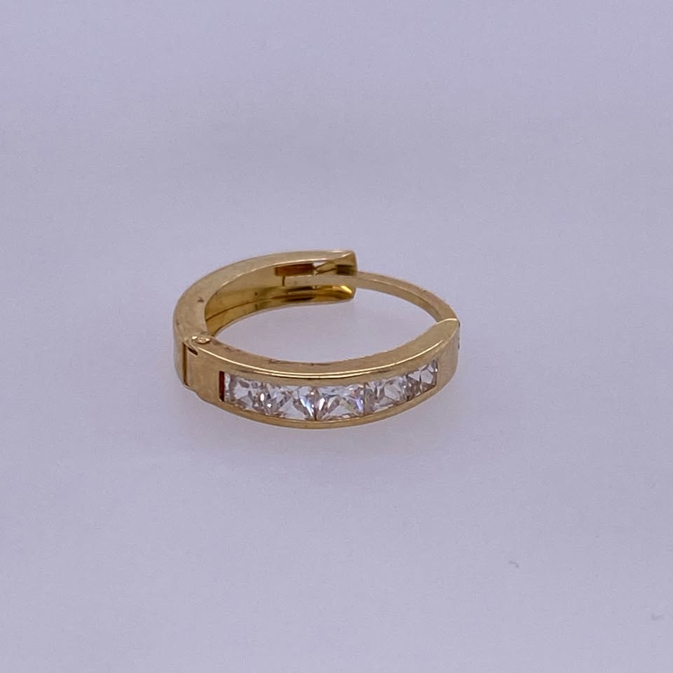 14k Yellow Gold Clear Colored Mini Single Hoop Earring