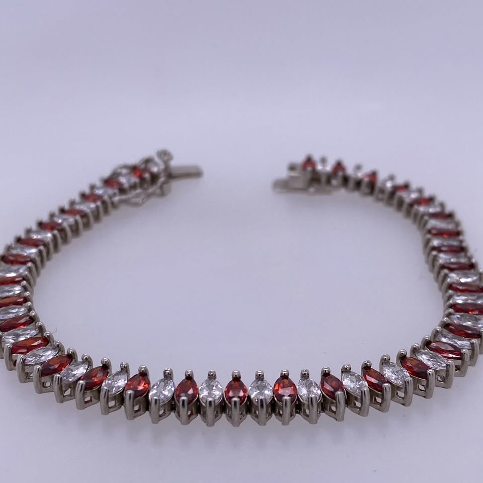 925 Sterling Silver Marquise Cut CZ Stone's Tennis Bracelet