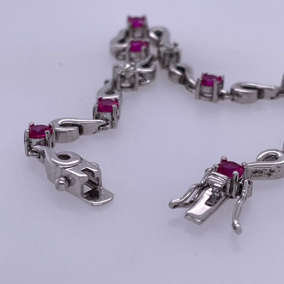 925 Sterling Silver Round Pink Stone Tennis Bracelet