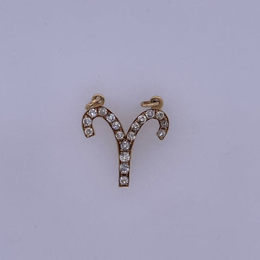 14k Yellow Gold Diamond Aries Horoscope Pendant
