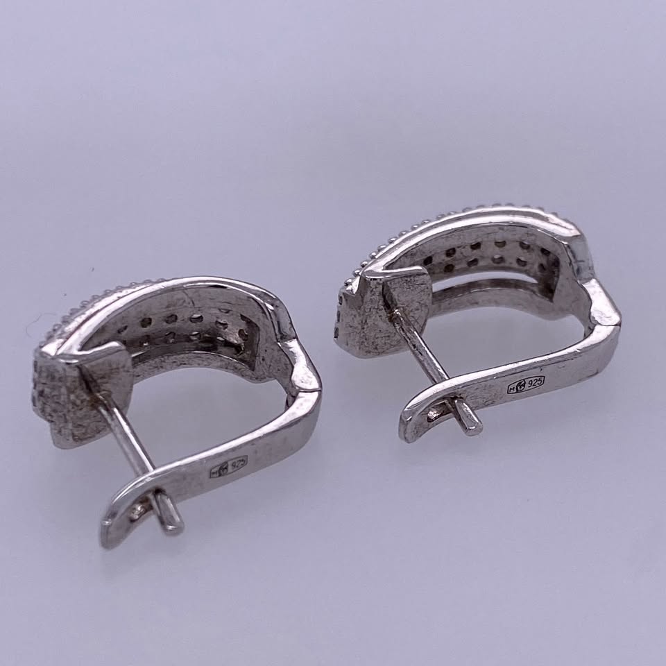 925 Sterling Silver English Lock CZ Earrings