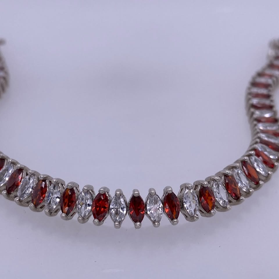 925 Sterling Silver Marquise Cut CZ Stone's Tennis Bracelet