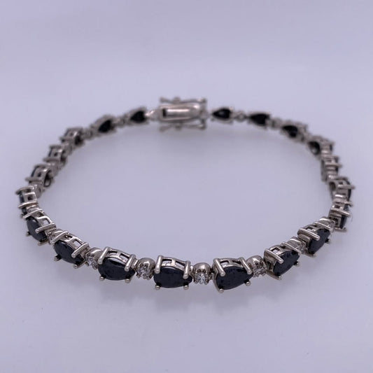925 Sterling Silver Black Stone Tennis Bracelet