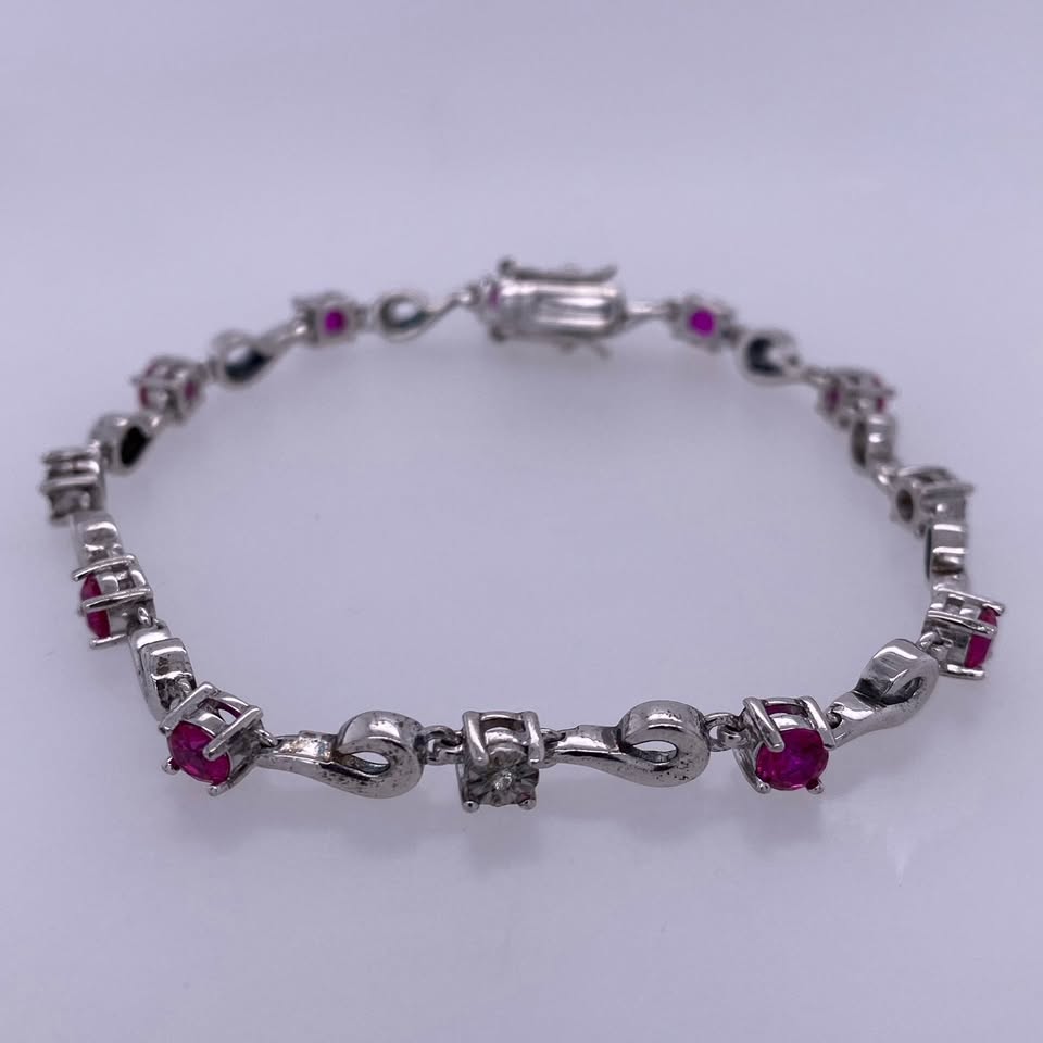 925 Sterling Silver Round Pink Stone Tennis Bracelet