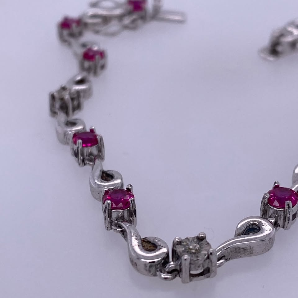 925 Sterling Silver Round Pink Stone Tennis Bracelet