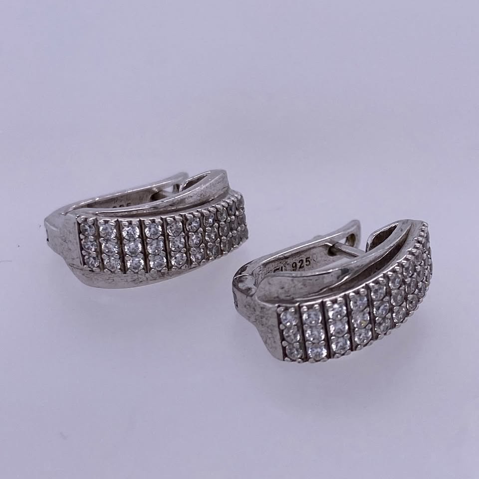 925 Sterling Silver English Lock CZ Earrings