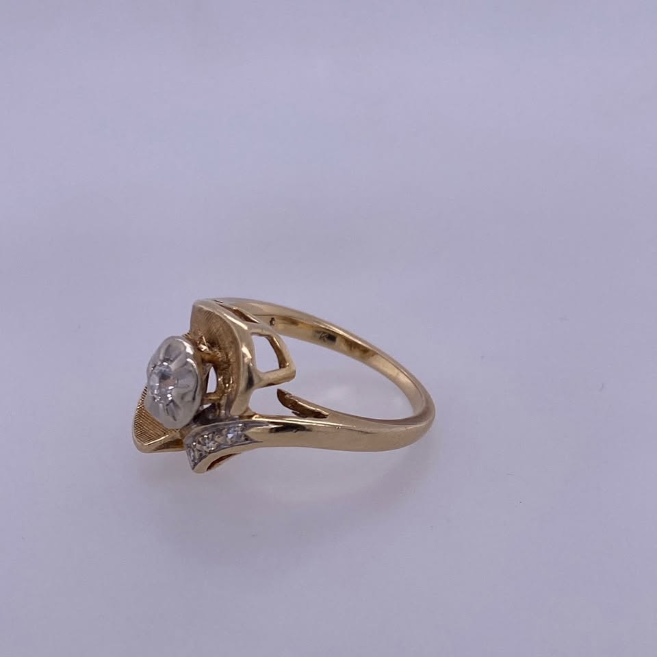14K Yellow Gold 0.15 Antique Cut Diamond Engagement/Wedding Ring