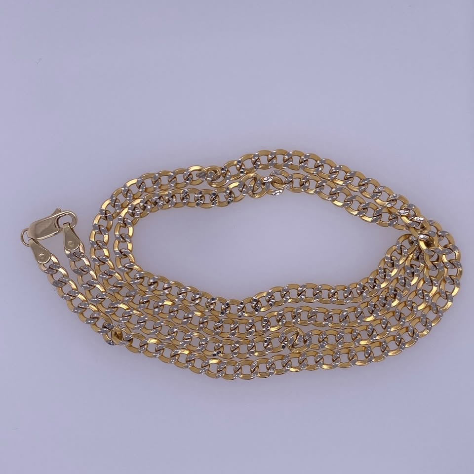 14k Yellow Gold Diamond Cut Curb Necklace