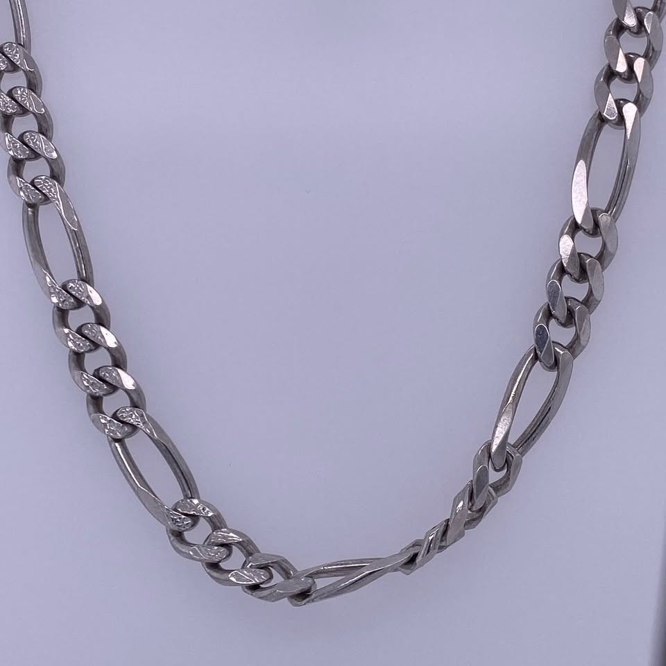 925 Sterling Silver Diamond Cut Figaro Necklace