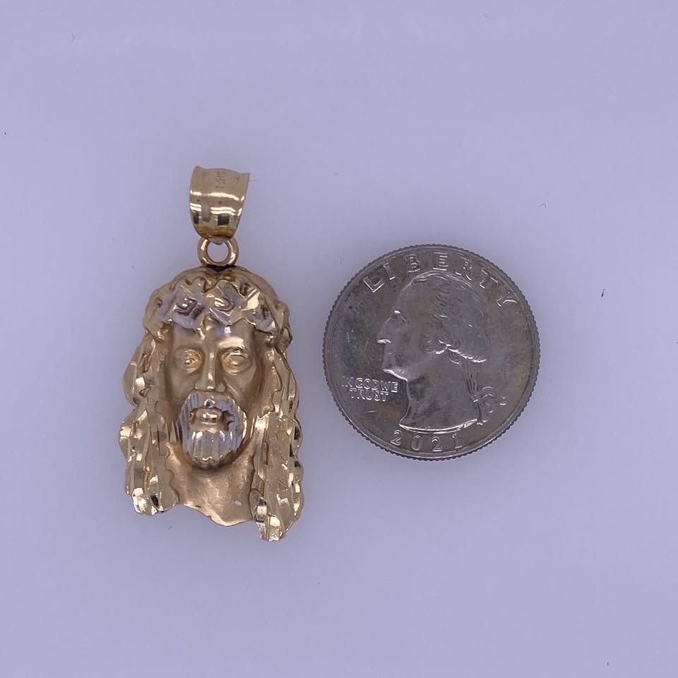14k Yellow Gold Jesus Head Pendant