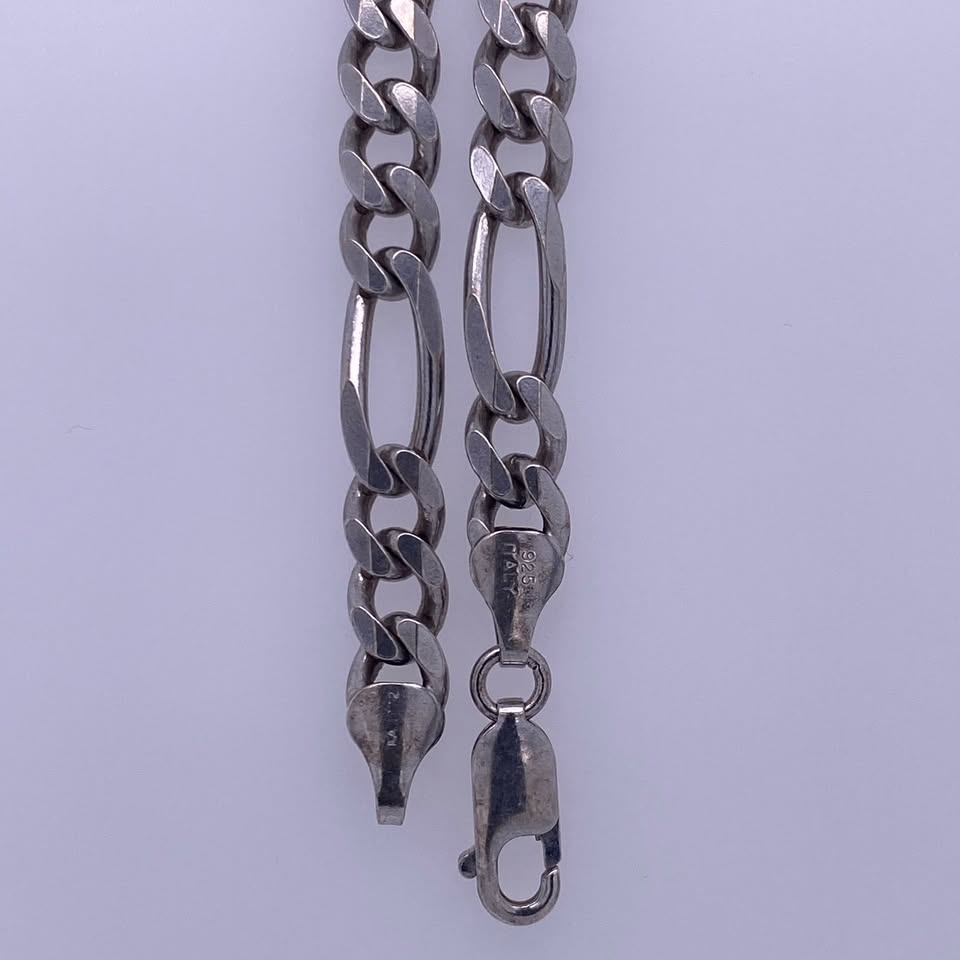 925 Sterling Silver Diamond Cut Figaro Necklace