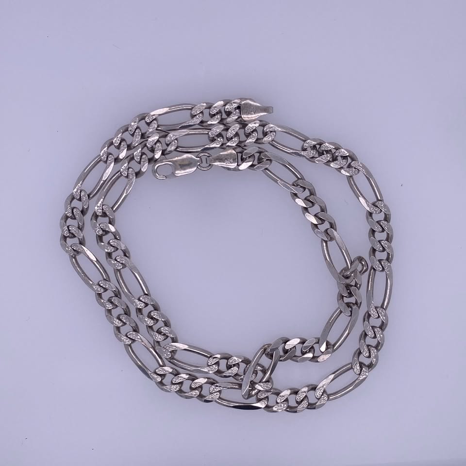 925 Sterling Silver Diamond Cut Figaro Necklace