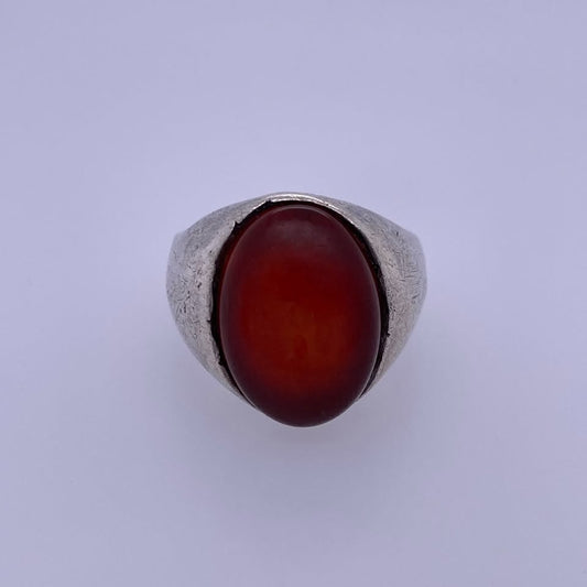 925 Sterling Silver Ring With Red Plastic Stone
