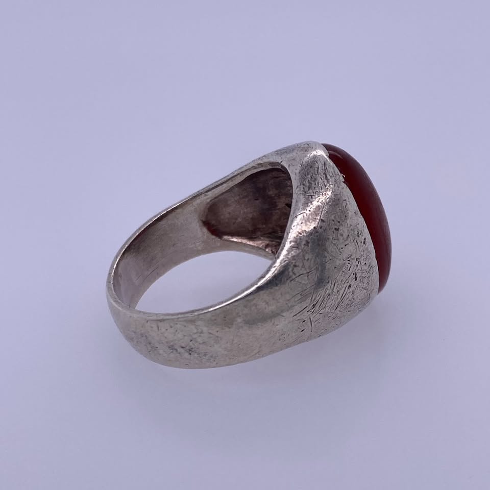 925 Sterling Silver Ring With Red Plastic Stone