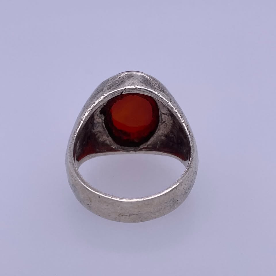 925 Sterling Silver Ring With Red Plastic Stone